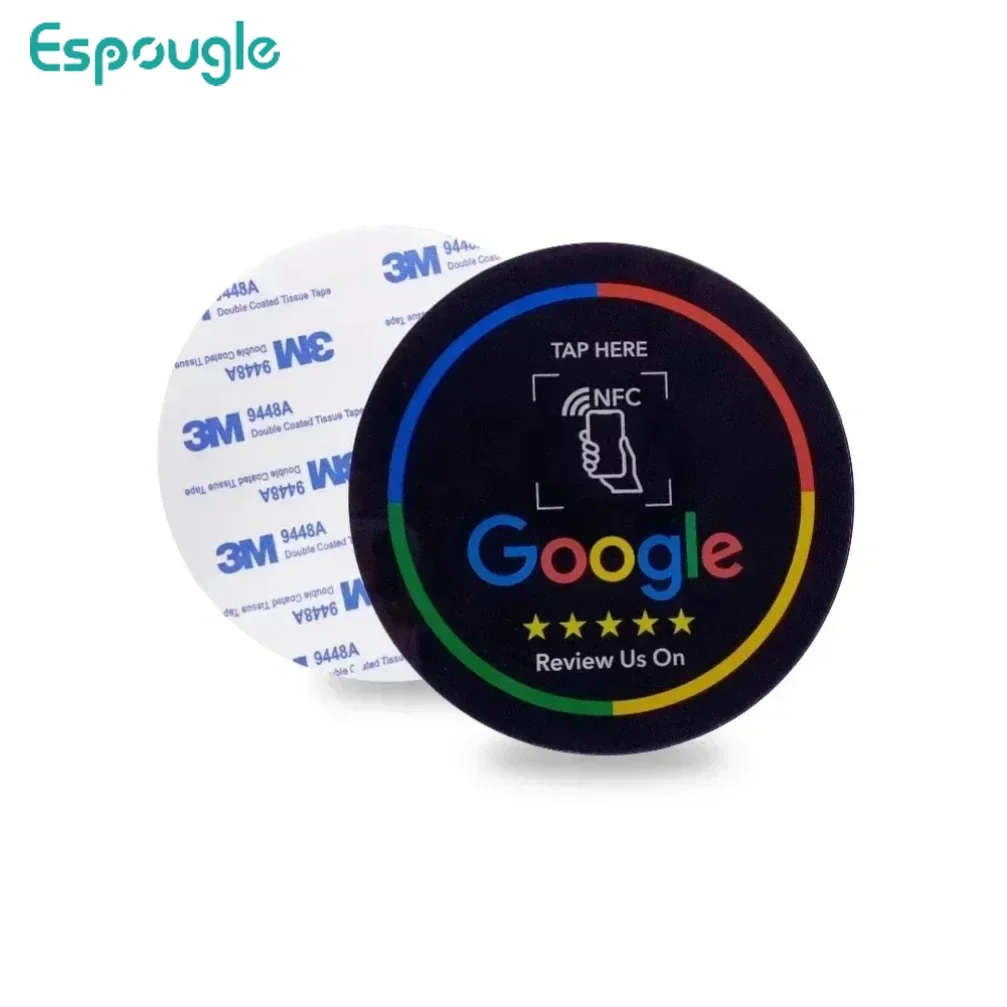 

200pcs NTAG 213 215 Diameter 10CM NFC Google Reviews Table Sticker 13.56MHz Programmable Acrylic with Self-adhesive Backing