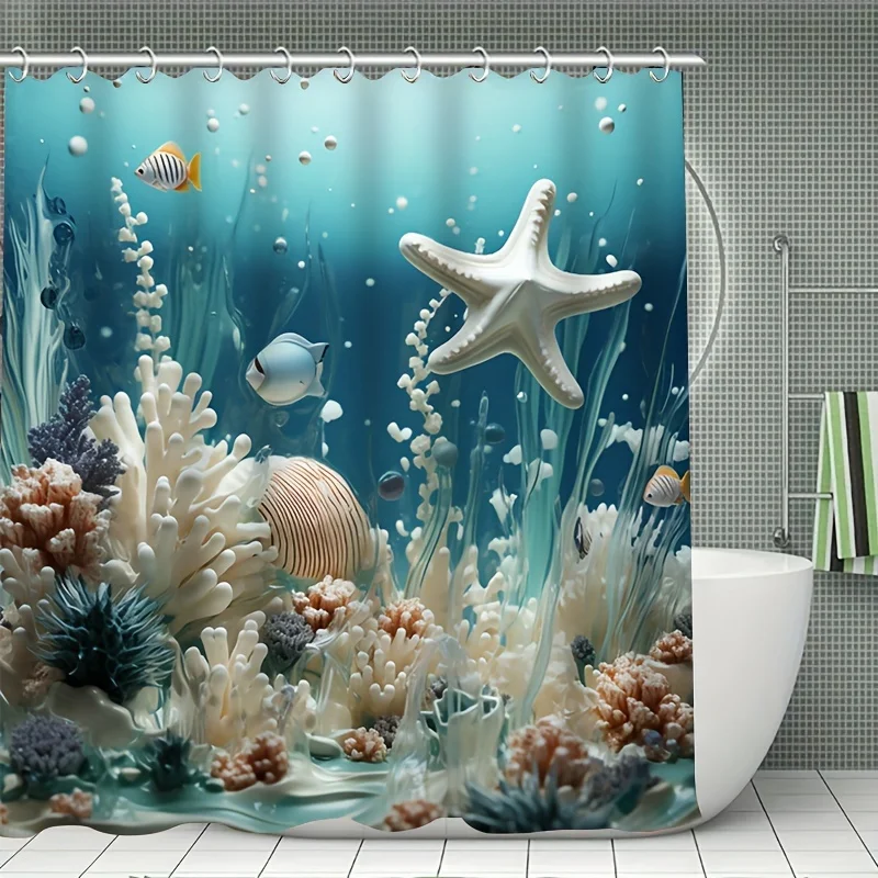 

Cute Underwater Coral Reef Shower Curtain Ocean Life Design Bathroom Decor Sea Theme Waterproof Bath Curtain