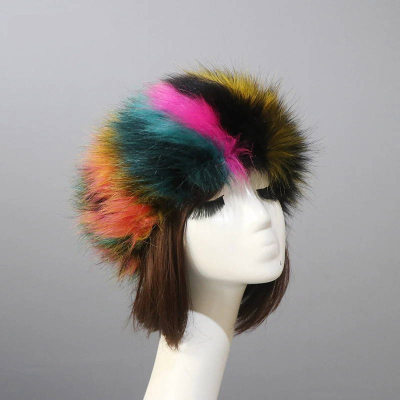 Colourful Pink Women Winter Warm Faux Fox Fur Hats Visor Cap Fluffy Fur Fashion Russian Style Female Round Cap Headgear Fur Caps