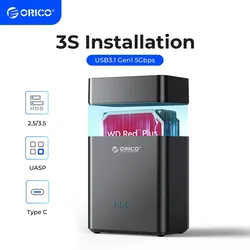 ORICO-carcasa magnética para disco duro DS Series 2 Bay, carcasa para disco duro tipo C de 3,5 pulgadas, USB3.1, Gen1, 5Gbps, compatible con alimentación UASP de 12V 4a