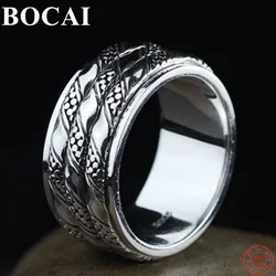 BOCAI Real Sterling Silver S925 Rings for Men Women New Fashion Weaven Pattern Rotatable Pure Argentum Jewelry Wholesale