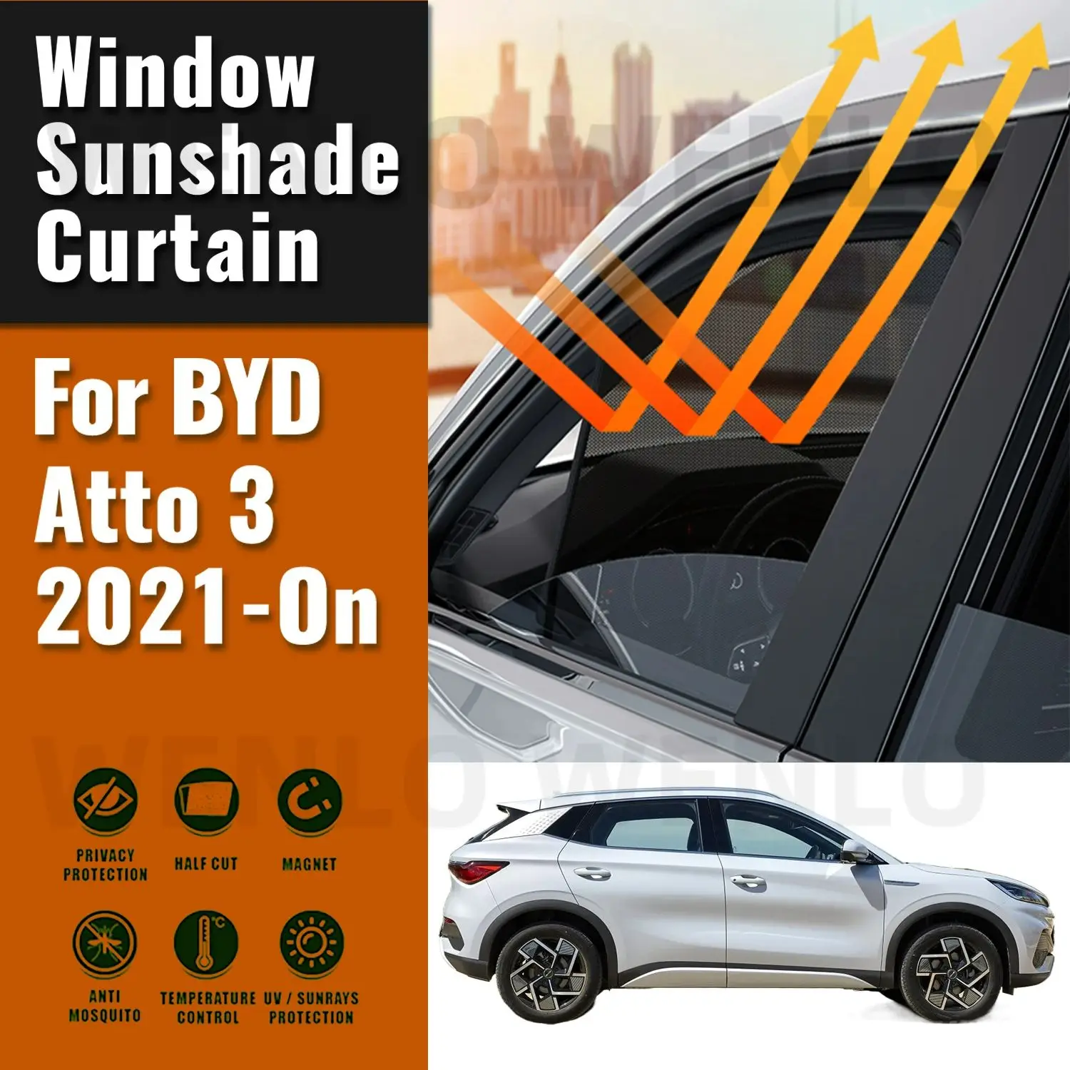 For BYD Yuan Plus 2024 2023 Atto 3 2022 2021 Atto3 Magnetic Car Sunshade Front Windshield Curtain Rear Side Window Sun Shade