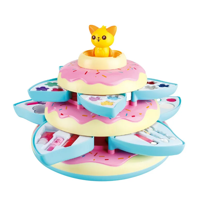 

Girls Makeup Toy Set 3 Layer Donut Box Princess Cosmetics Children Dress Up Game Set Eye Shadow Kids Pretend Play Make Up Toys