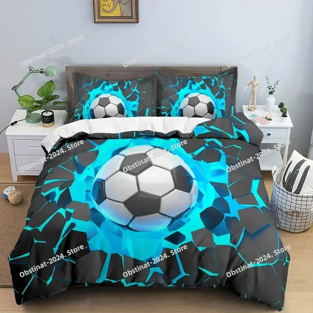 Football Duvet Cover Set 3D Print with Blue Crack Cool Sport Comforter Cover King Queen for Kids Boys Girl Polyester Bedding Set