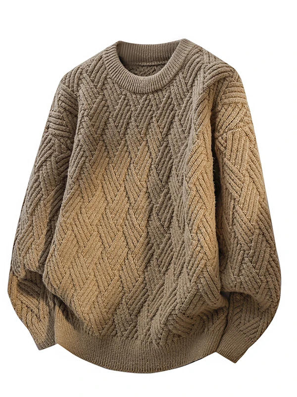 

Loose Fit Knitted Sweater Men's round Ne Casual Lazy Sle Diamond Pattern Embroidery Polyester Fiber Long Sve Top