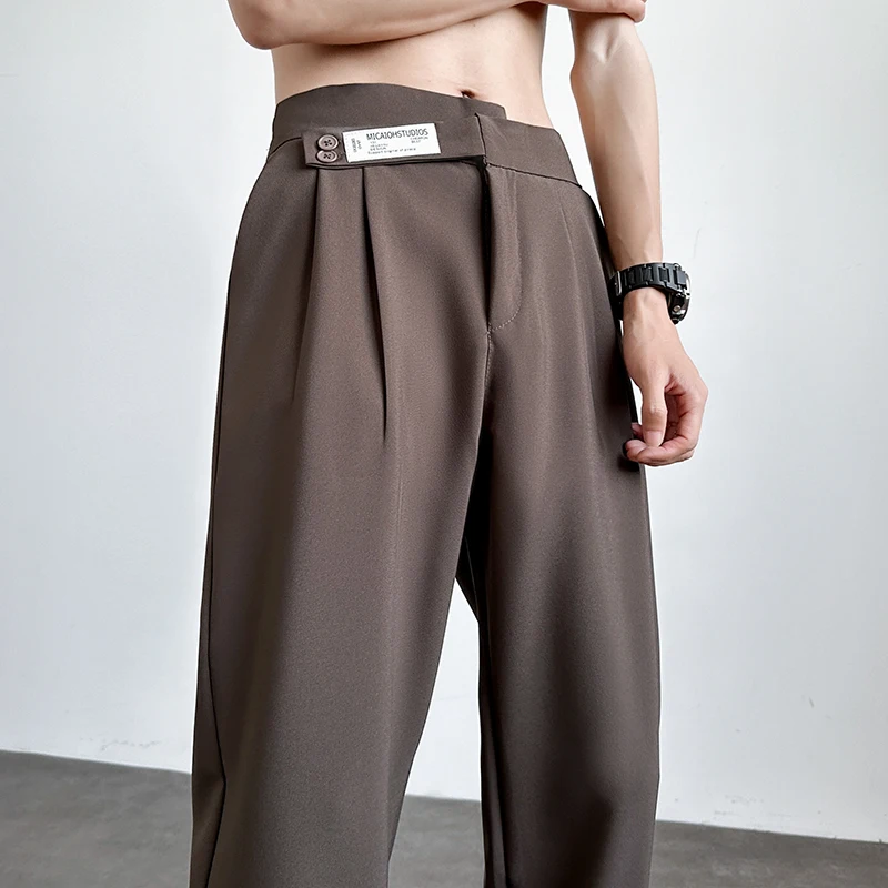 

Мужские повседневные брюки из ледяного шелка с широкими штанинами, прямого кроя, летние, новые, универсальные, свободные, драпирующиеся, комфортные, трикотажные