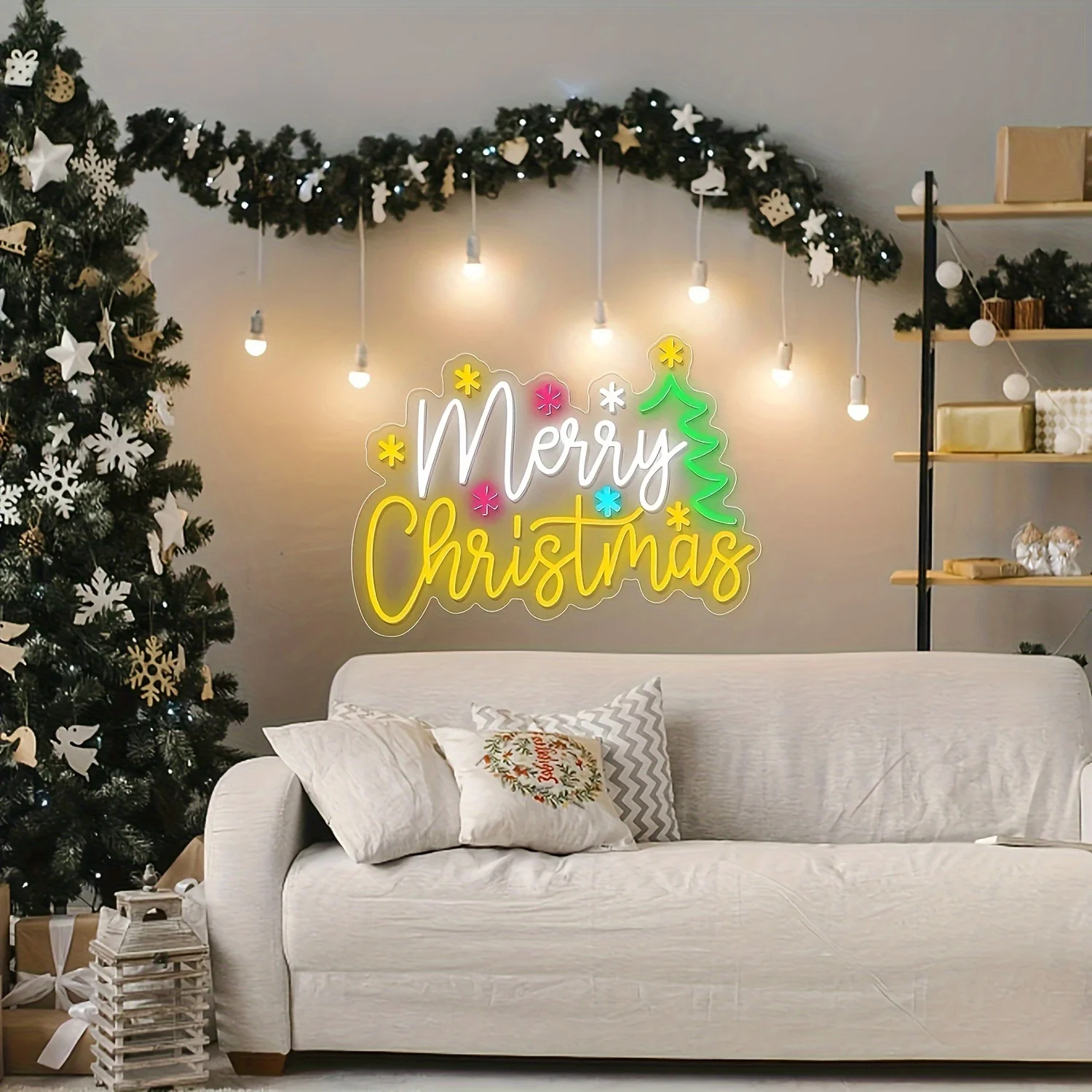 Sinal de néon de natal com estrelas e árvore de natal led luz de néon para casa bar loja quartosfesta e presente de natal dimmbar