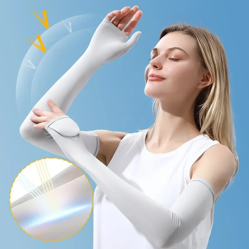 

Ice Silk Sun Protection Sleeve Women Cooling Elastic Thin Long Arm Cover Sunshade Breathable Flip Hand Cover Driving Arm Guards