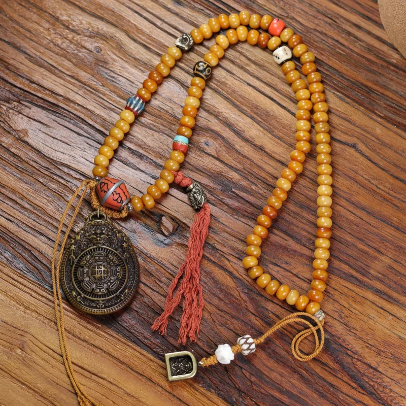 

Yak Bone 108 Buddha Prayer Beads Tibetan Style Nine Pendant Necklace Dzi Bead Accessories