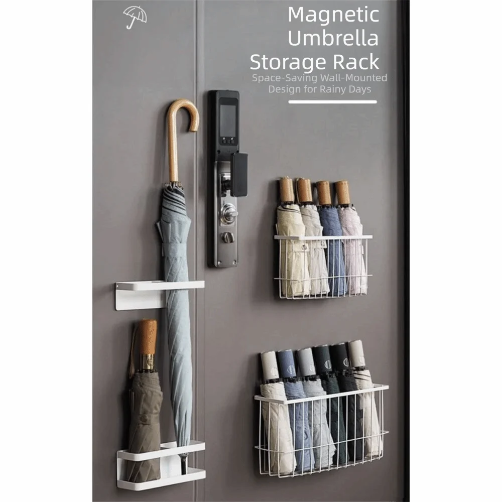 No-Drill Umbrella Rack Adjustable Height Magnetic Suction Umbrella Storage Drip Tray Minimalist Modern
