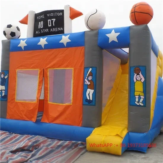 Customized Commercial Inflatable Castle Bouncer Sport Theme Combo Slide Inflatable Jumping House With Slides for sale