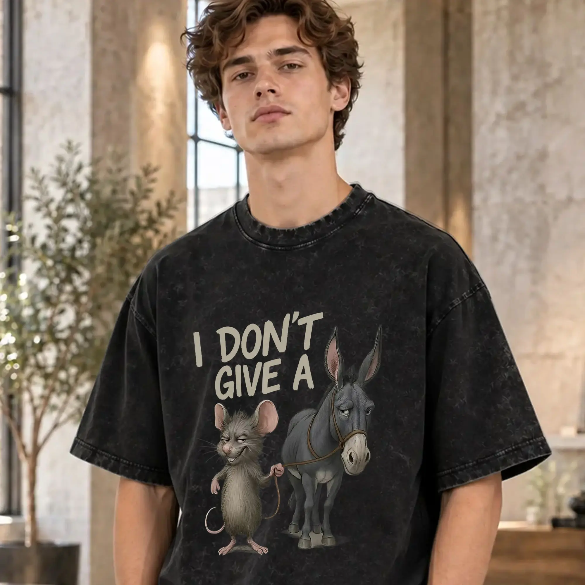I Don't Give a Rats Ass Mouse Donkey Funny T-Shirt Men  Fun Cotton Tee Shirt Round Collar Short Sleeve T Shirt Party Clothes