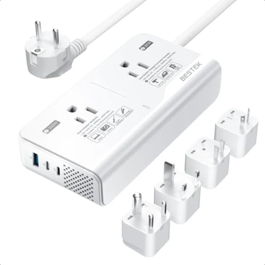 

2000W Voltage Converter 220V to 110V Universal Voltage Converter US to Europe Travel Adapter with 2 AC Outlets and 3 USB Ports