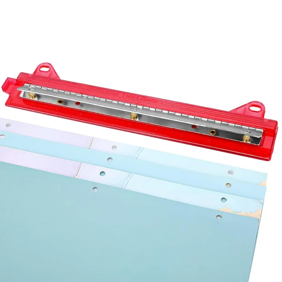 เครื่องเจาะกระดาษแบบพกพา 3 รู พร้อมไม้บรรทัด 10 นิ้ว สำหรับโรงเรียนและสำนักงาน เครื่องเจาะรู 3 วง จุกระดาษได้ 5 แผ่น ดีไซน์กะทัดรัด