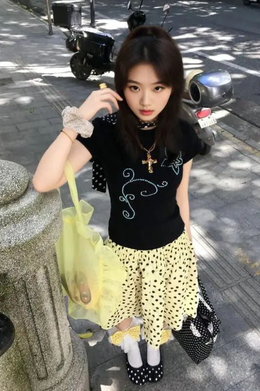 Sweet Cool High Street Spicy Girl Straight Shoulder Slimming Short Sleeve T-shirt Women Summer Casual Versatile Top