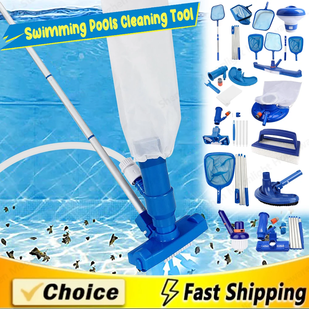 Portable Pond Vacuum Jet Underwater Cleaner with Brush Bag Blue Crescent Shaped Professional Cleaning Tool for Swimming Pools