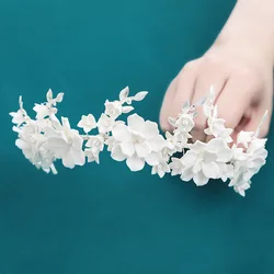 SLBRIDAL Handmade Ins Style Luxury Rhinestone Crystal Porcelain Flower Bridal Tiara Wedding Bridesmaids Crown Women Hair Jewelry