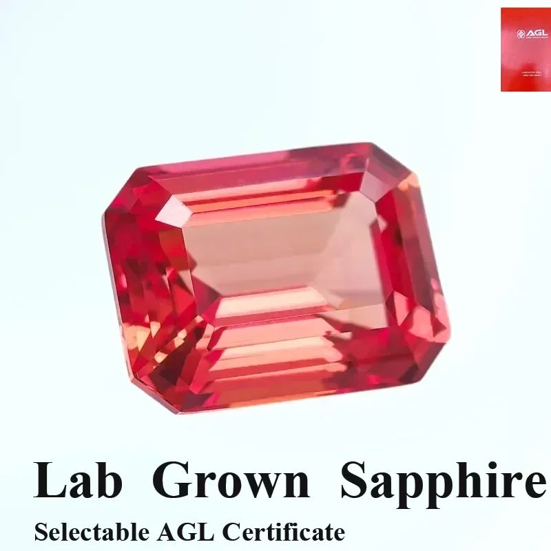 

Изумрудная огранка, закат, красный цвет, выращенный в лаборатории сапфир, свободный драгоценный камень, выбираемый сертификат AGL для изготовления ювелирных изделий своими руками