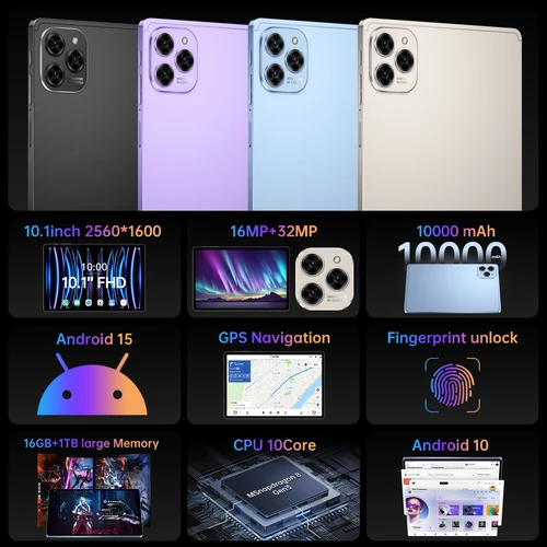 Imagen 2 del producto Tableta Original Global Pad 16 Pro 2025 Snapdragon 8 Gen3 10,1 pulgadas Android 15 16GB + 1TB 10000mAh 5G tarjeta Dual WiFi GPS Tab