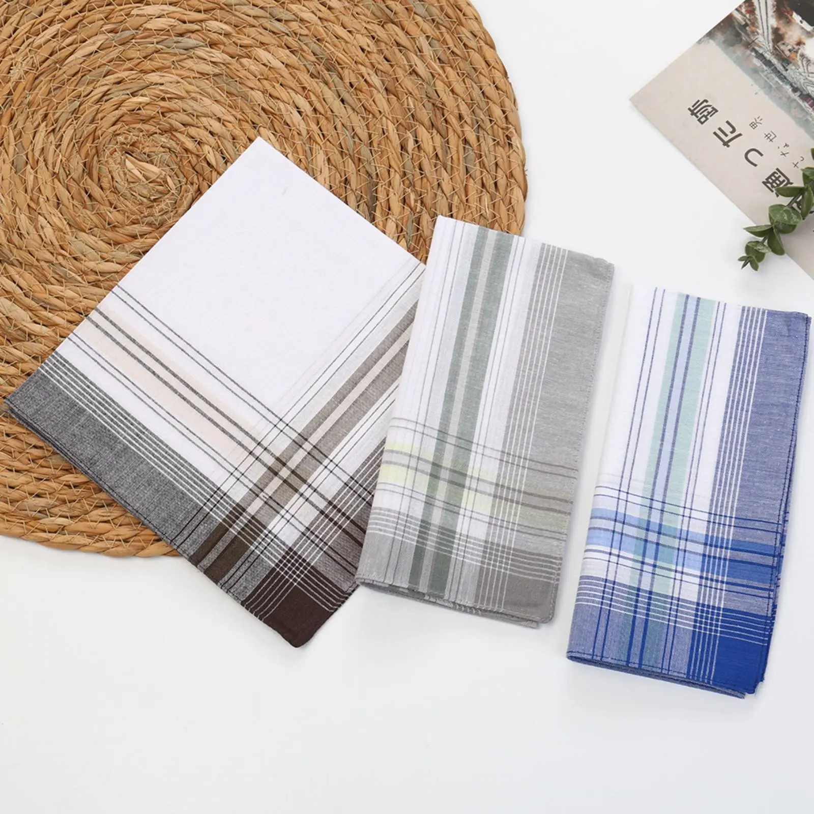 Cotton Handkerchief Absorbent Vintage Cloth Hanky Plaid Handkerchief Soft Cotton Hanky Lightweight for Men, Daily Carry, Travel