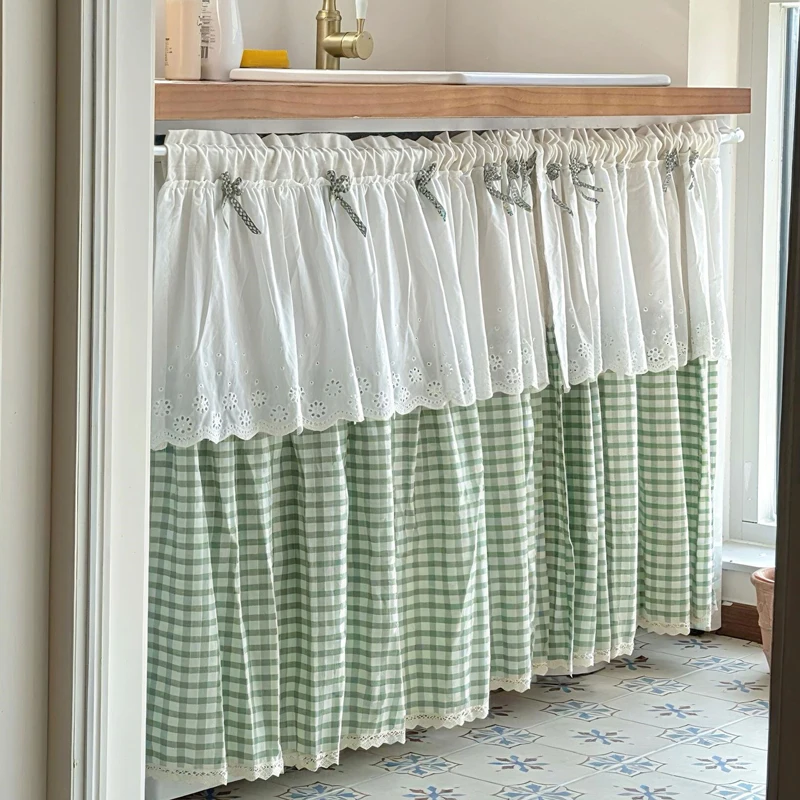 

Зеленые шторы для кафе в клетку буйвола, кухонные ярусы, клетчатые сетки, карман для стержня, короткие маленькие шторы для окон кафе для ванной комнаты, гостиной