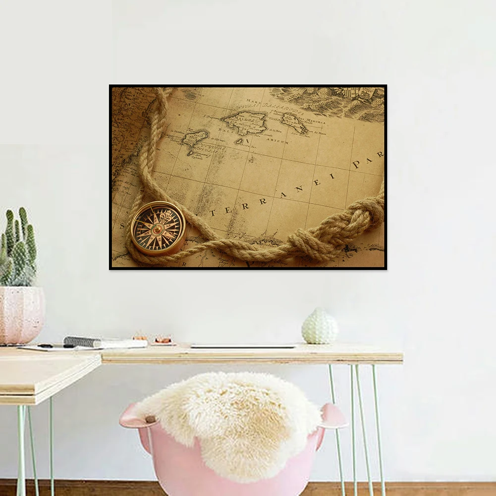 90*60cm Horizontal The World Retro Map Non-woven Thin Vinyl Painting Home Living Room School Office Decorative Hanging Picture