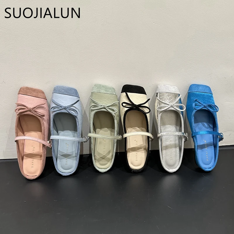 

SUOJIALUN 2024 Summer New Women Slipper Fashion Square Toe Slip On Ladies Mules Shoes Soft Flat Heel Outdoor Dress Casual Slide