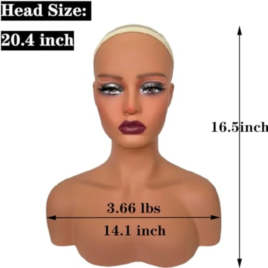 Реалистичная женская голова манекена с плечами, мягкая голова манекена для парика, стильные ювелирные изделия светло-коричневого цвета, модный S