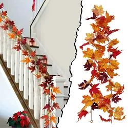 Lifelike Fall Maple Leaf Garland Light Hanging Fall Leaves Vine Artificial Autumn Garland Thanksgiving Winter Stems for Vases