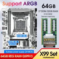 X99 GAMING D4 Motherboard Combo set kit Xeon E5 2699 V3 CPU Kit LGA 2011-3 2*32GB=64GB DDR4 2133MHZ RAM Memory USB 3.0 TMP x99