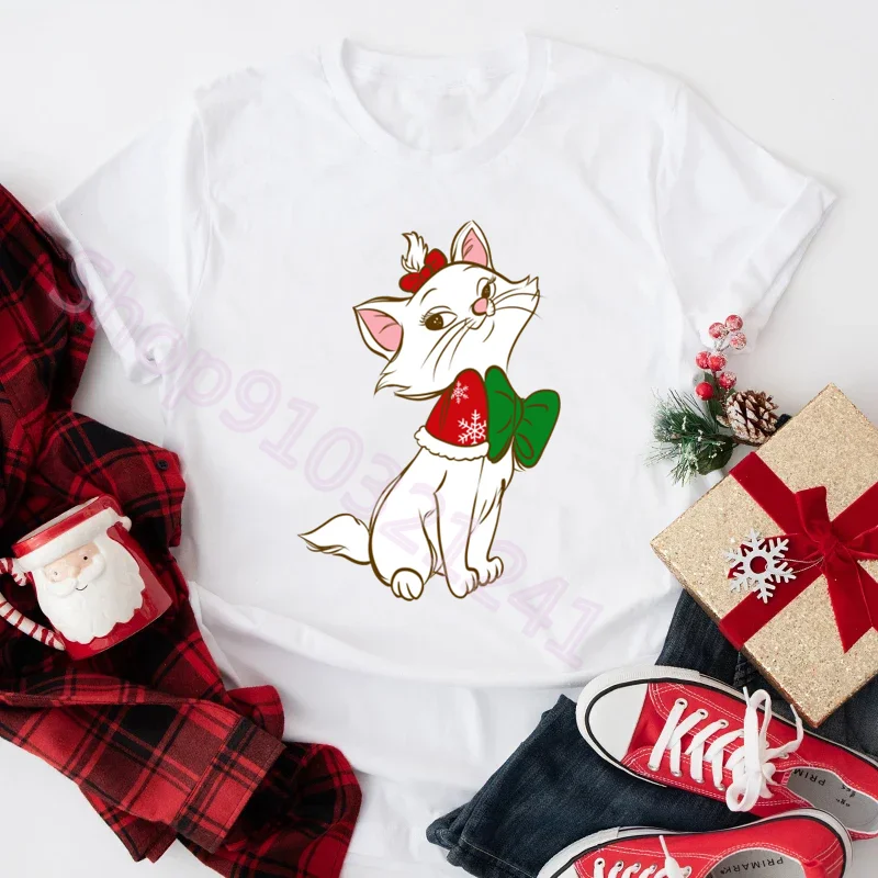 Cartoon Marie Cat T Shirt Kawaii Aristochats Tops Graphic Tees Vintage Christmas Tshirt Aesthetic Meow Harajuku Woman Tshirts