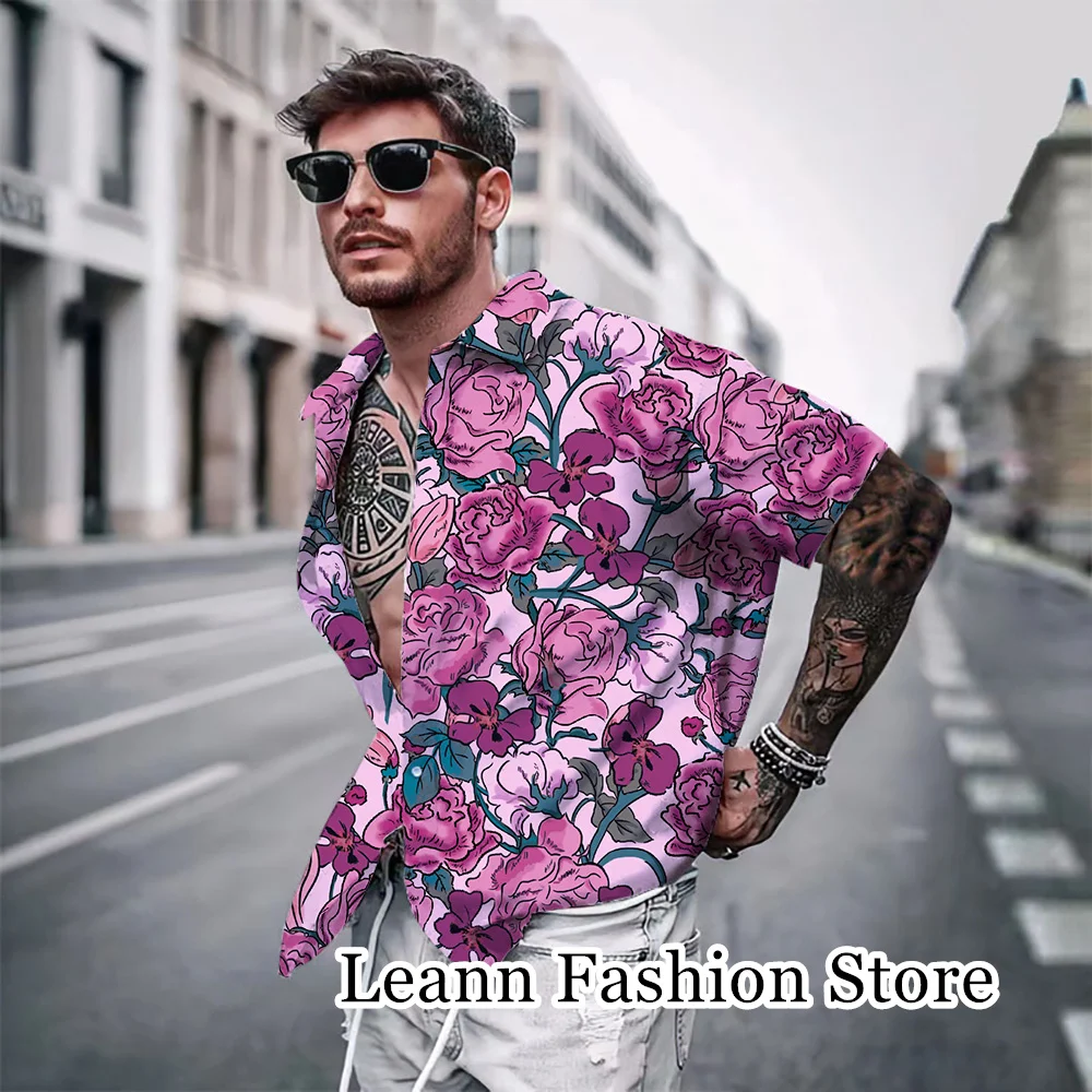 Vintage Floral Print Shirt Men Summer Hawaiian Vacation Shirt Male Casual Short Sleeve Beach Tops Tees Luxury Daily Clothing