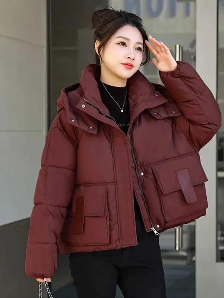 Winter 2022 Neue Thermo Jacke Frauen Tasche Casual Zipper Strickjacke Mit Kapuze Baumwolle gefütterte Verdickt Warme Schnee Tragen Mantel