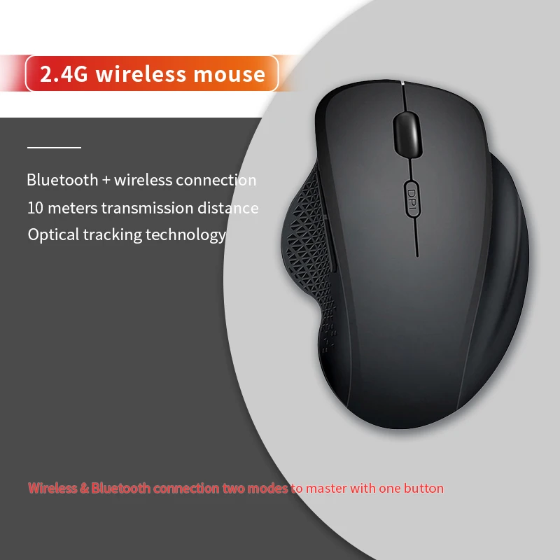 JITE CM-02 Ergonomic Wireless Mouse, 2.4G/Bluetooth Dual Mode, 2400 DPI, Rechargeable, for Laptop, iPad, Tablet, PC, Mac