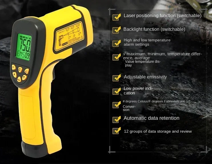 

As852b/Ar852b Industrial Infrared Thermometer 750 Degrees Handheld Temperature Measuring Gun Probe Thermometer