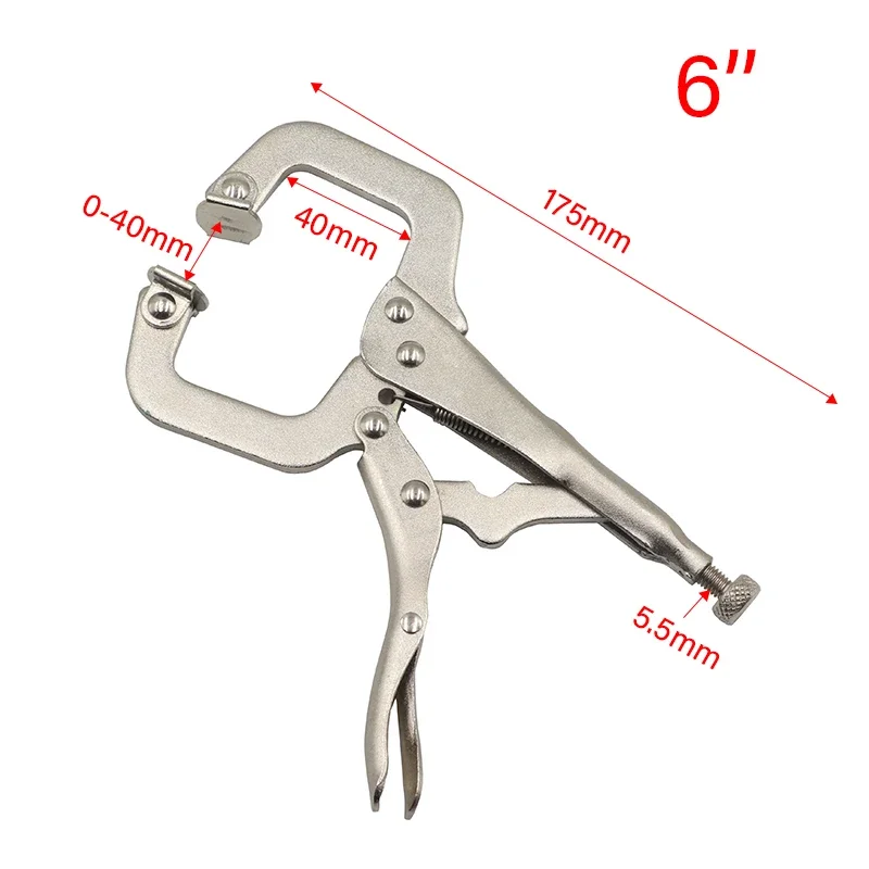 6in Heavy-Duty Locking C-Clamp Pliers Adjustable Welding Clamp Clip and Regular Tips Woodworking Welding Fixing Hand Tool