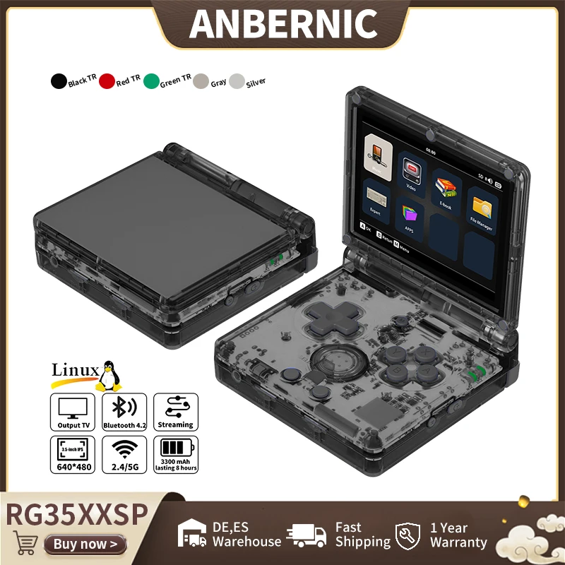 ANBERNIC RG35XXSP Console de jeu portable rétro à rabat 3.5 "IPS Console de jeu vidéo à clapet Linux 64 bits prise en charge 5GWiFi Bluetooth