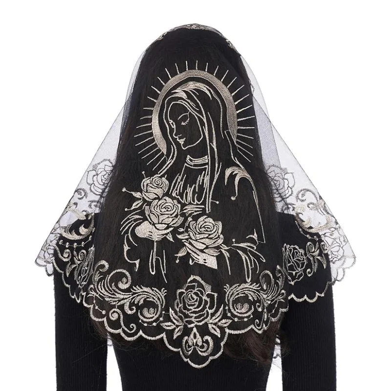 

Women Head Covering Bridal Wedding Embroidery Catholic Church Veil