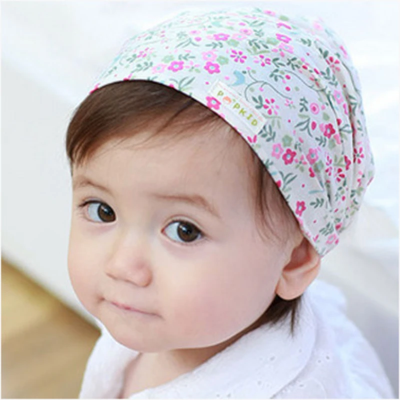 Children\'s fashion new summer printed flower headband hat cute elastic soft multi-color headwear knitted baby girl headscarf