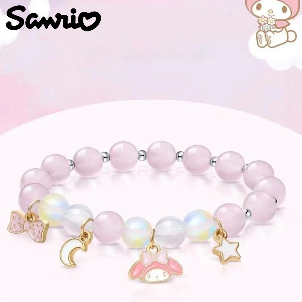 Kawaii Melody Bracelet Anime Sanrio Cartoon Figure Melody Metal Badge Pendant Beads Chain Bracelet for Girl Jewelry Accessories