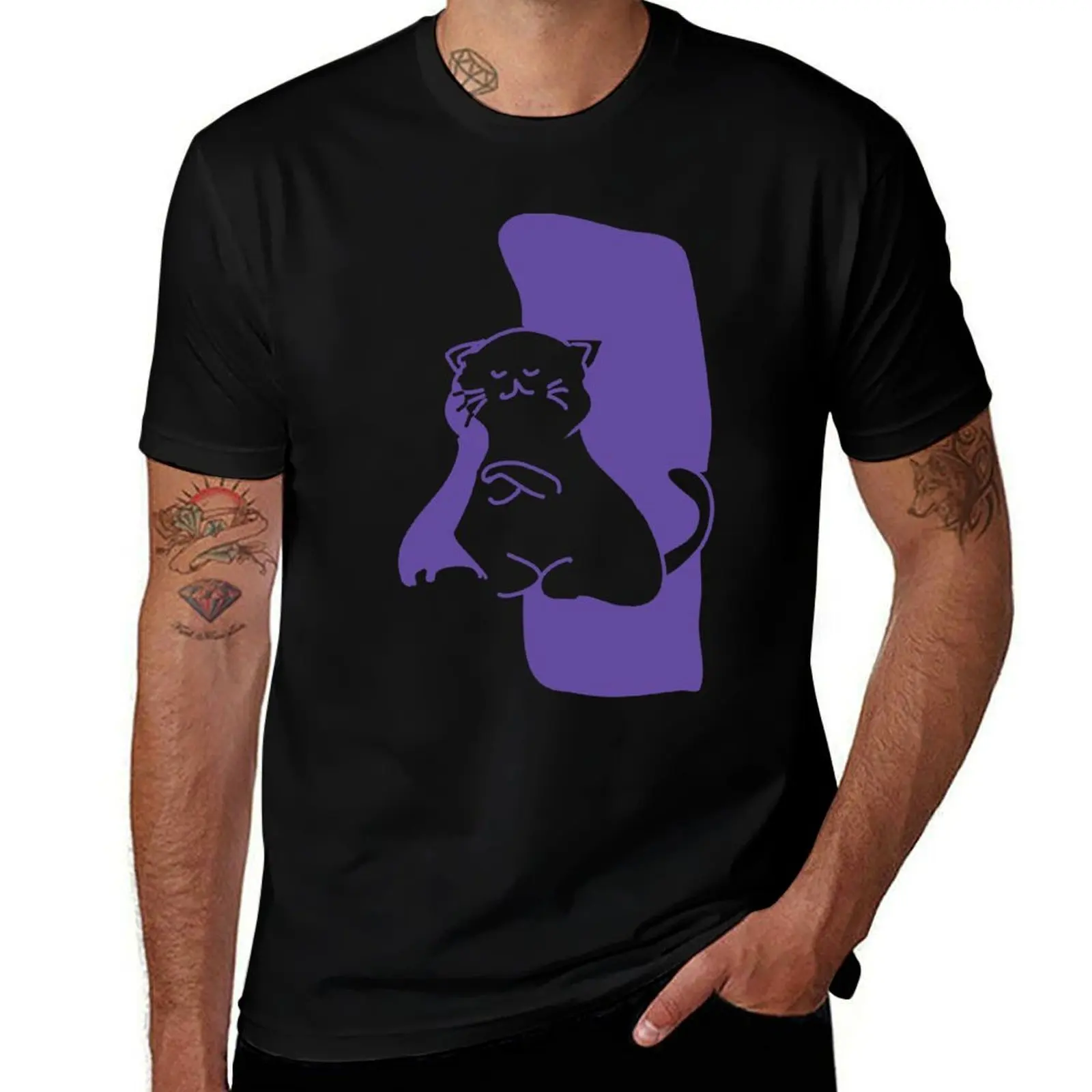 

Purple satisfied smiling cat T-Shirt graphic tee shirt Louboutins graphic shirts clothes for men
