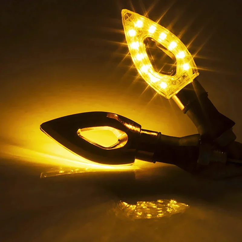 Motorcycle 12 LED Turn Signals Light Amber Blade Lamp Short Turn Signal Lights Amber Blinkers Flashers 12V Moto Indicator Lamps