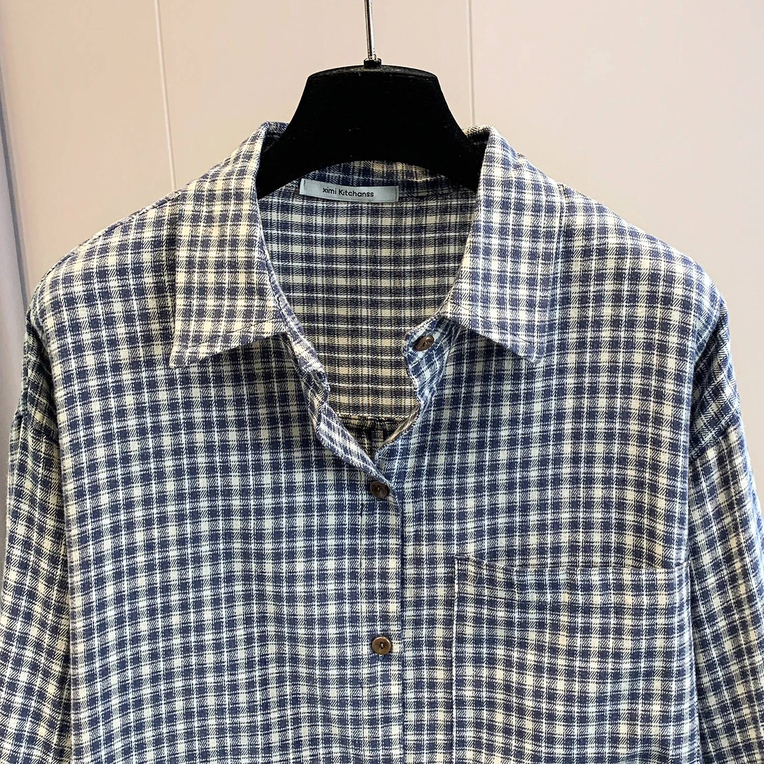 Cárdigan holgado a cuadros largo Sve para mujer irt Vintage azul Denim Floing versátil Casual Sle mezcla de poliéster y algodón