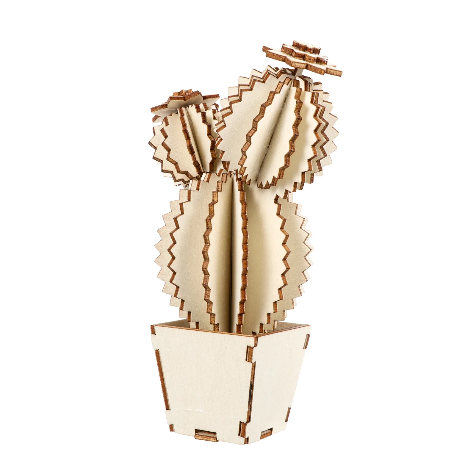 

1 set 1 Set Diy Wooden Hollow Out Cactus Ornament Tabletop Decor For Home Office Garden Artificial Plant Fake Cactus Wood Craft