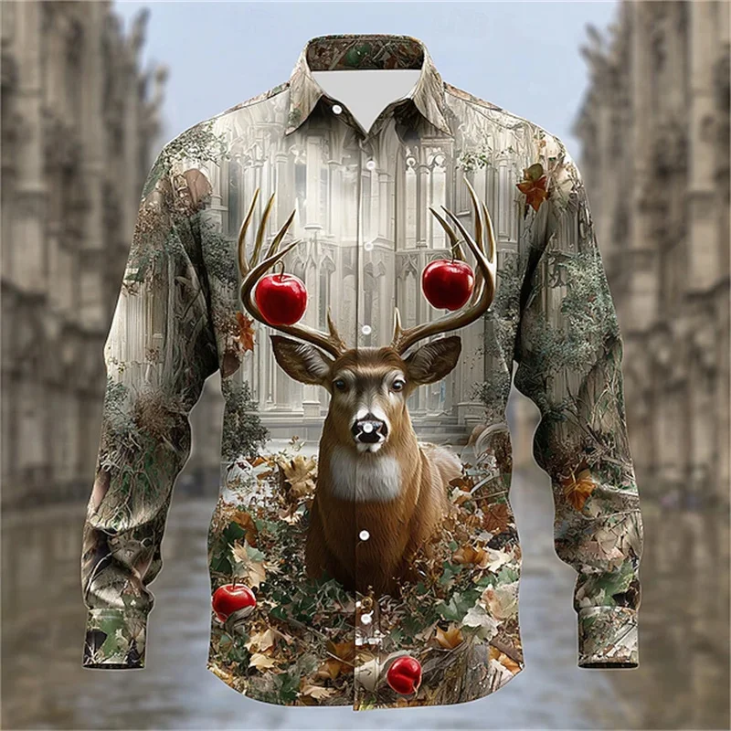 

New Year Party red Shirt Christmas Elk Men's Long Sleeves Shirt 3D Printed Long Sleeve Top Casual Christmas festival Men's Shirt