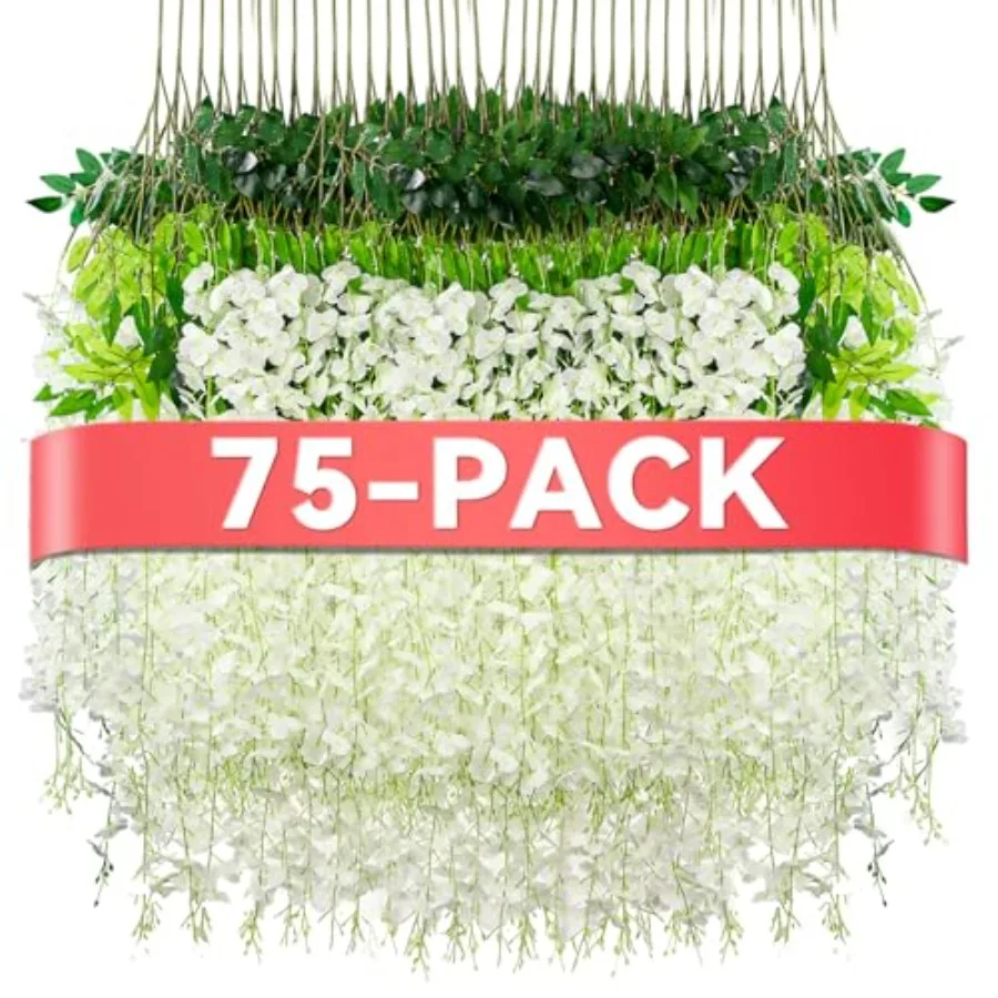 

Wisteria Hanging Flowers for home, wedding arch, party, garden, outdoor decor; artificial silk; white; 3.6 feet long, realistic
