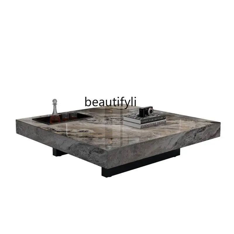 Italian Light Luxury Square Stone Plate Coffee Table Living Room Home Minimalist Designer Model Marble