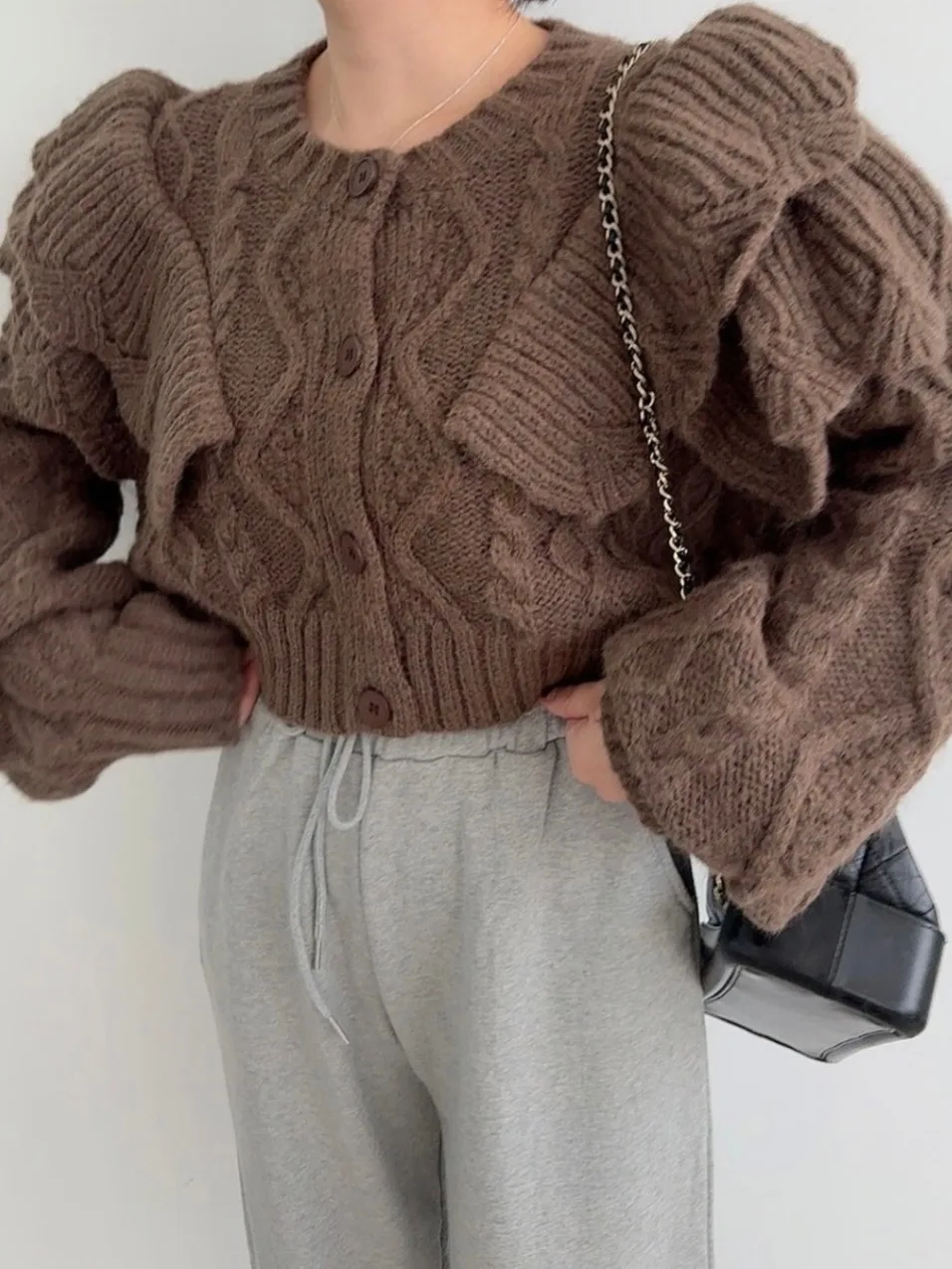 

Sweet Knitted ort Sweater Coat Women's Autumn Winter Single Button Splice Design Knitwear Cardigan Sli And Ele