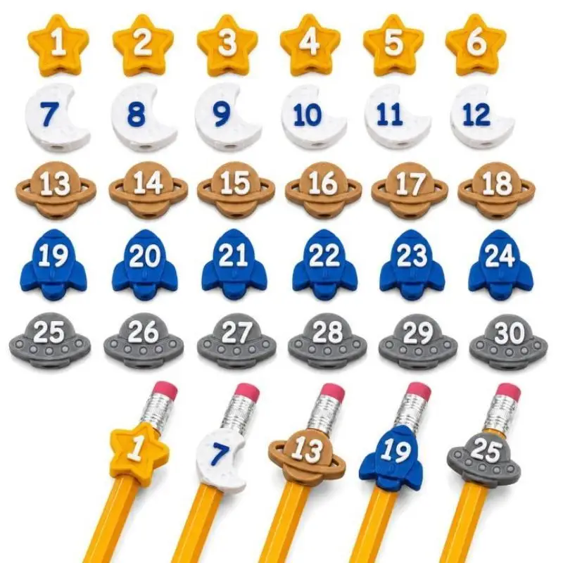 Numbered Pencil Toppers 1-30 Bright Color Pencil Classification Labels for Teachers Classroom Group Study Stationery Sorting