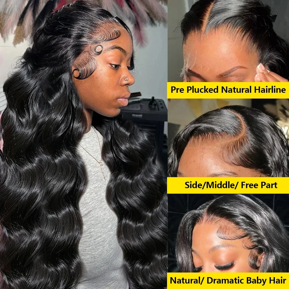 

13x4 Body Wave Lace Front Human Hair Wigs Pre Plucked 180% Density Transparent Lace Frontal Brazilian Human Hair Wigs for Women